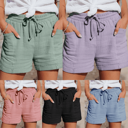 Luftiga Damshorts i Bomull - Elastisk Midja & Fickor