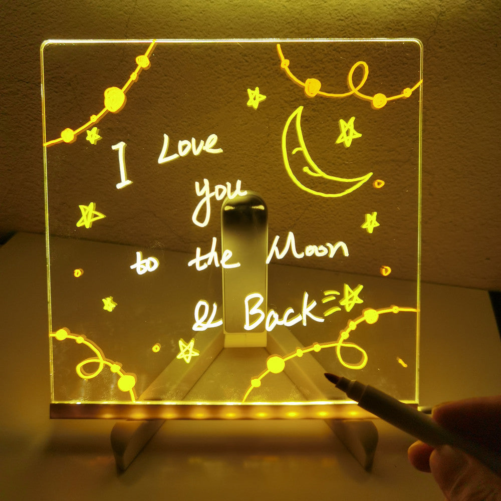 Écritoire lumineuse LED en acrylique pour messages et dessins créatifs. Idéal pour bureau ou maison.
