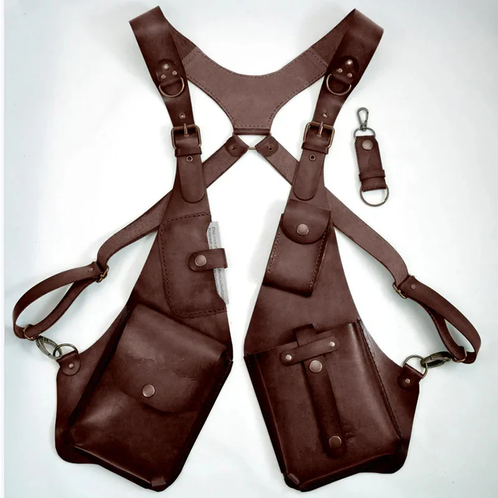 Ceinture sac harnais unisexe anti-vol en cuir PU, idéale voyage & festival. Rangement discret.