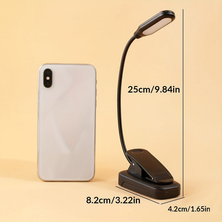 Éclairage de lecture nocturne avec lampe à pince et col flexible, lumière d'appoint sans fil pour livres.