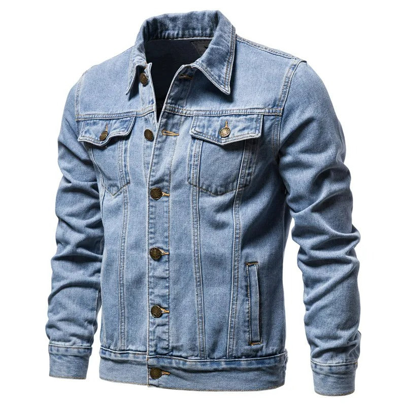 Veste en jean pour homme, coupe moderne, idéale pour un style décontracté et intemporel en automne-hiver.