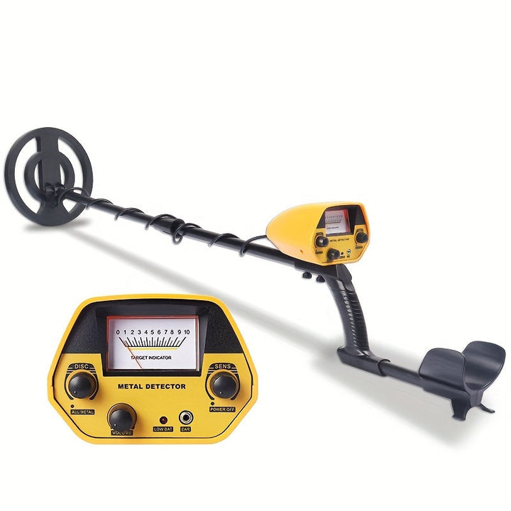 Détecteur de métaux jaune vif, portable et léger pour la chasse au trésor et l'aventure.