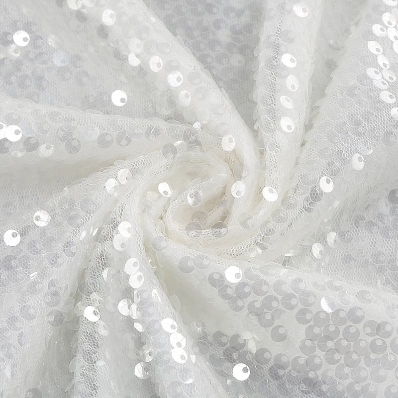 Robe de soirée blanche à manches longues, élégante, pailletée et scintillante pour femme, idéale pour la fête.