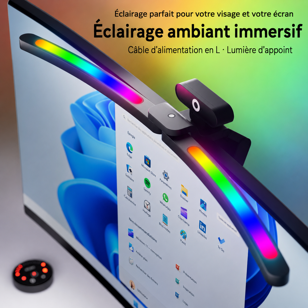Lumière écran anti-reflet pour moniteur, barre RVB USB-C, réduit la fatigue oculaire, parfait pour travail/jeu.