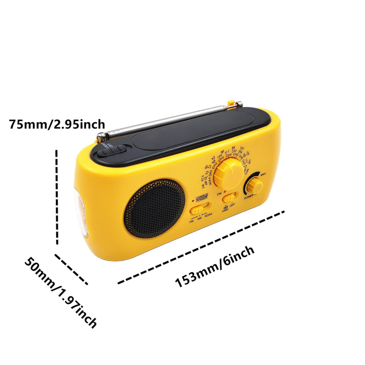 Radio de survie multi-fonction AM/FM, chargeur USB et lampe, essentielle pour urgences et camping.