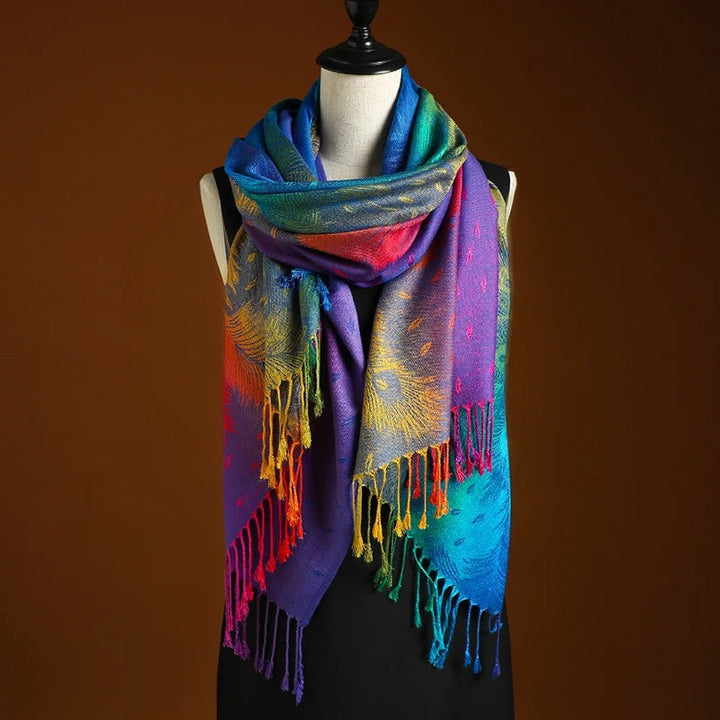 Écharpe légère femmes or & bleu. Douce, élégante, idéale pour un cadeau mode toute saison.
