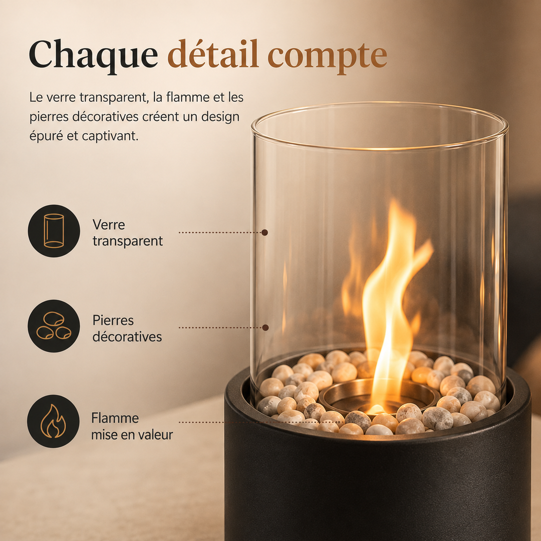 Cheminée d'appoint moderne et portable, parfaite pour ajouter une touche de décoration et de chaleur.