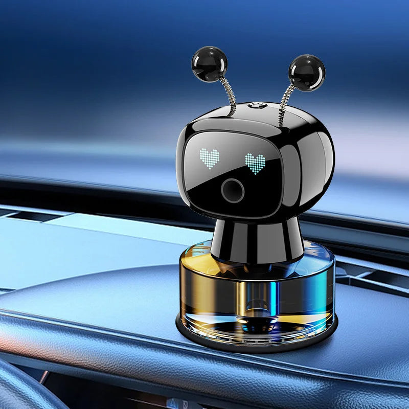 Compact diffuseur parfum voiture intelligent. Robot aromathérapie sans fil, désodorisant auto efficace, design moderne.