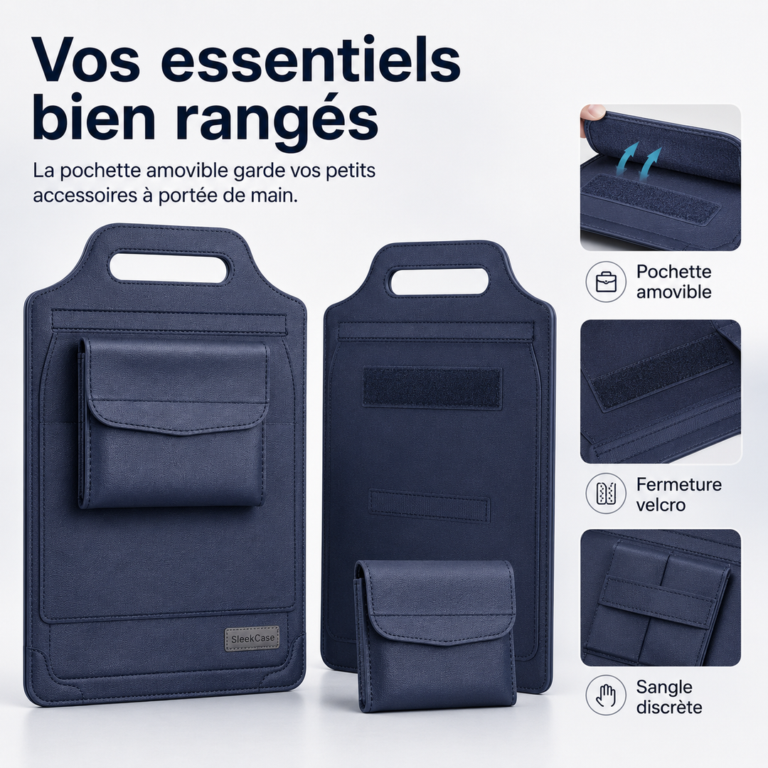Organisateur compact 2-en-1 : housse et support ajustable pour ordinateur portable. Idéal pour protection et travail nomade.