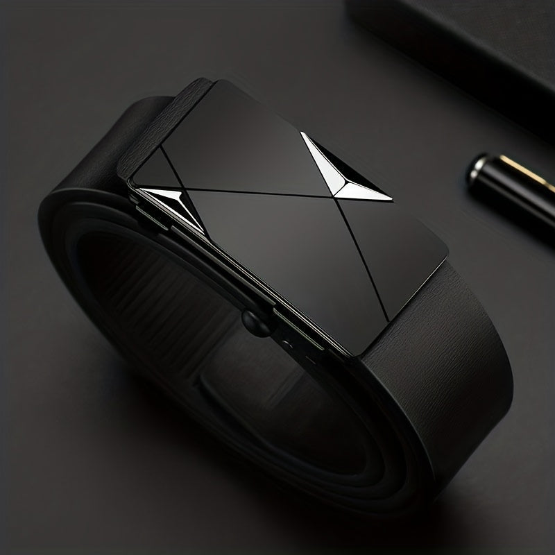 Idée cadeau homme: ceinture durable en cuir véritable noir, boucle automatique. Un accessoire mode intemporel.