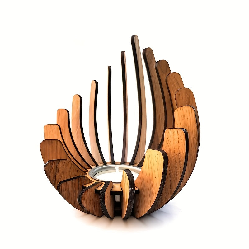 Bougeoir bois motif lotus, fabrication artisanale. Ajoute une touche bohème et chaleureuse à votre espace intérieur.