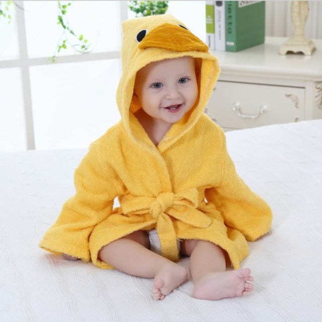 Peignoir de bain coton doux pour bébé avec capuche animal mignonne. Sèche rapidement.