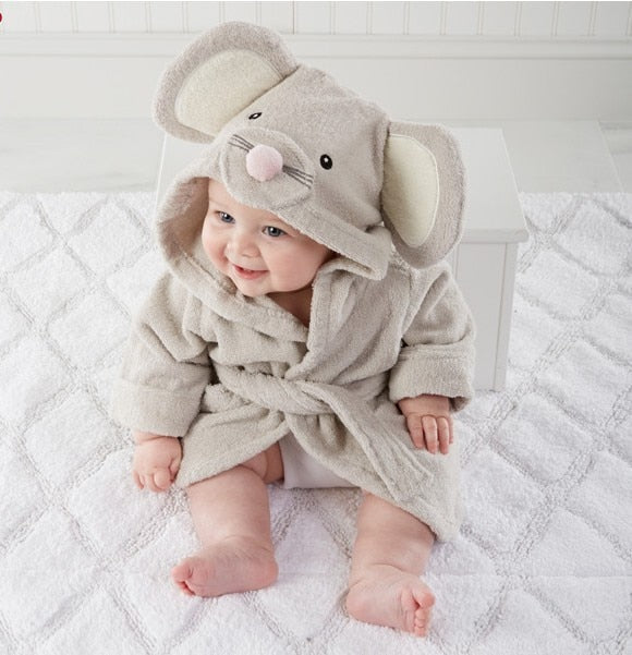 Peignoir de bain bébé doux en coton, capuche animal mignonne. Idéal sortie de bain bébé.
