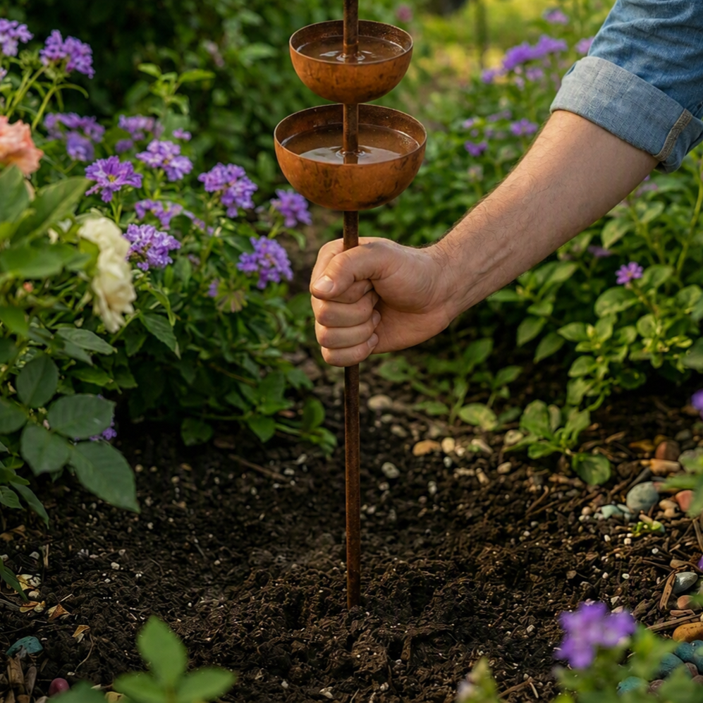 Bain d'oiseaux en cuivre véritable, design rustique. Pic de jardin pour offrir de l'eau aux oiseaux du jardin.
