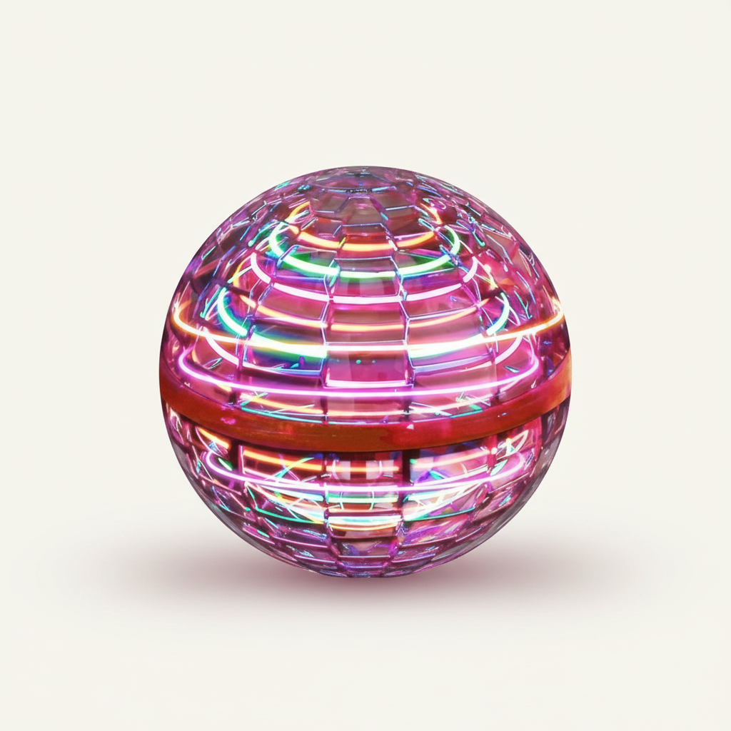Ballon volant LED aérodynamique, effets boomerang & 360°. Jouet interactif pour enfants/adultes, intérieur/extérieur.