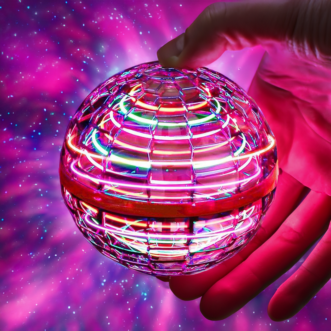 Sphère volante LED lumineuse, aérodynamique. Idéale pour divertissement intérieur/extérieur, effet boomerang pour tous.