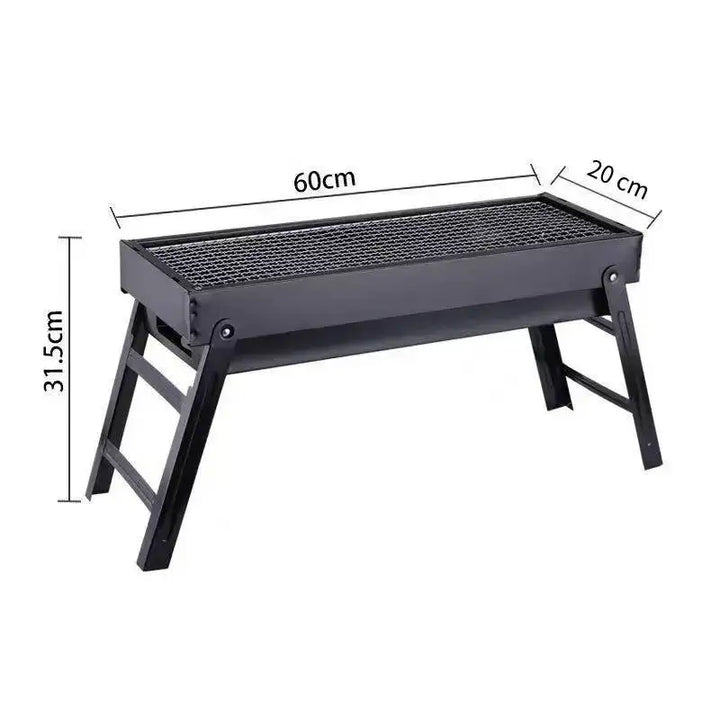 Barbecue portable en acier pour charbon, design pliant, idéal pour pique-nique ou festival en plein air.