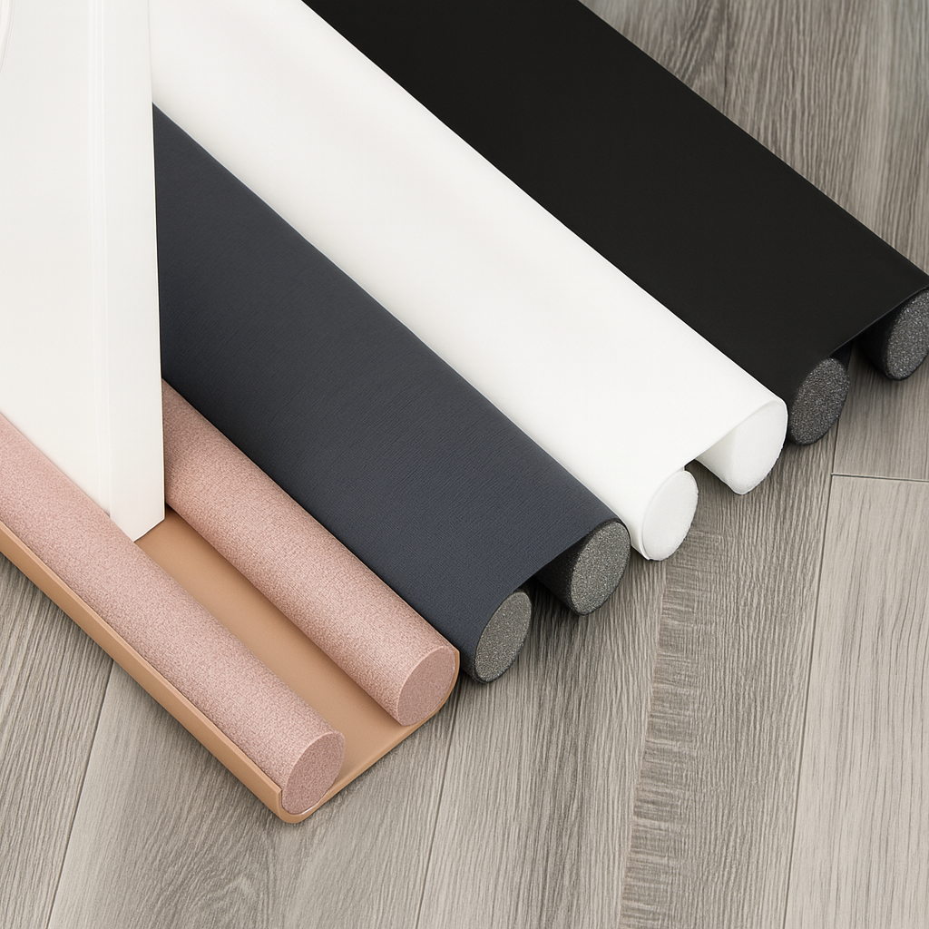 Bas de porte isolant pour bloquer courants d'air et bruit, améliorant confort thermique et phonique.