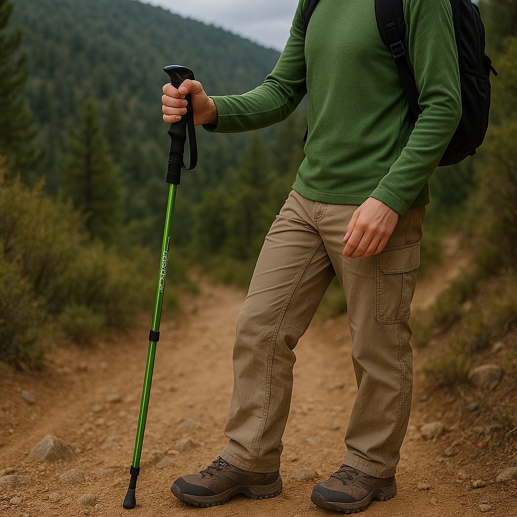 Bâton de marche télescopique pour randonnée. Cet équipement compact et léger est parfait pour le trekking.
