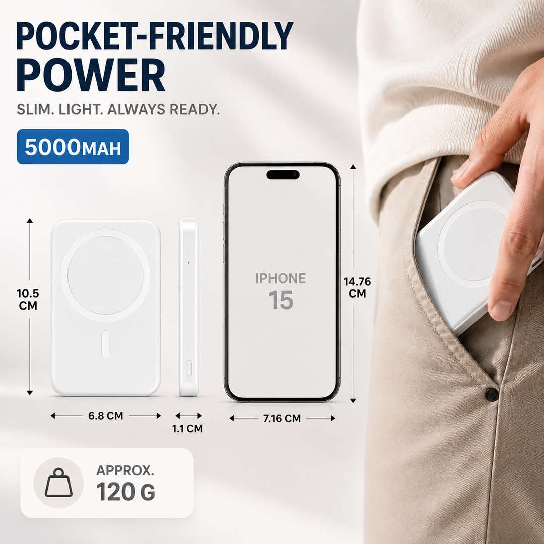 Chargeur sans fil magnétique 5000 mAh, offrant une recharge rapide pour vos appareils.