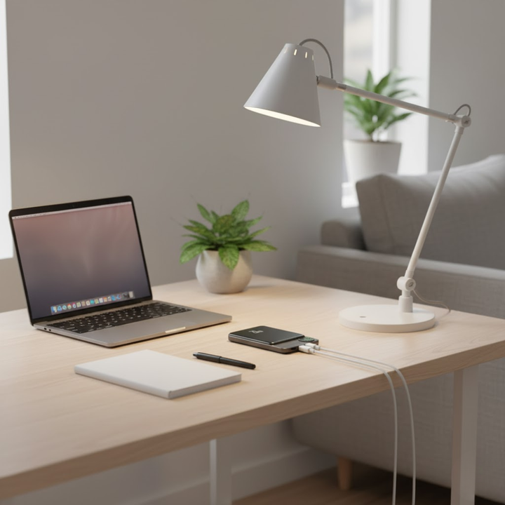 Image de la batterie externe magnétique portable noire, recharge sans fil rapide pour iPhone et appareils USB-C.