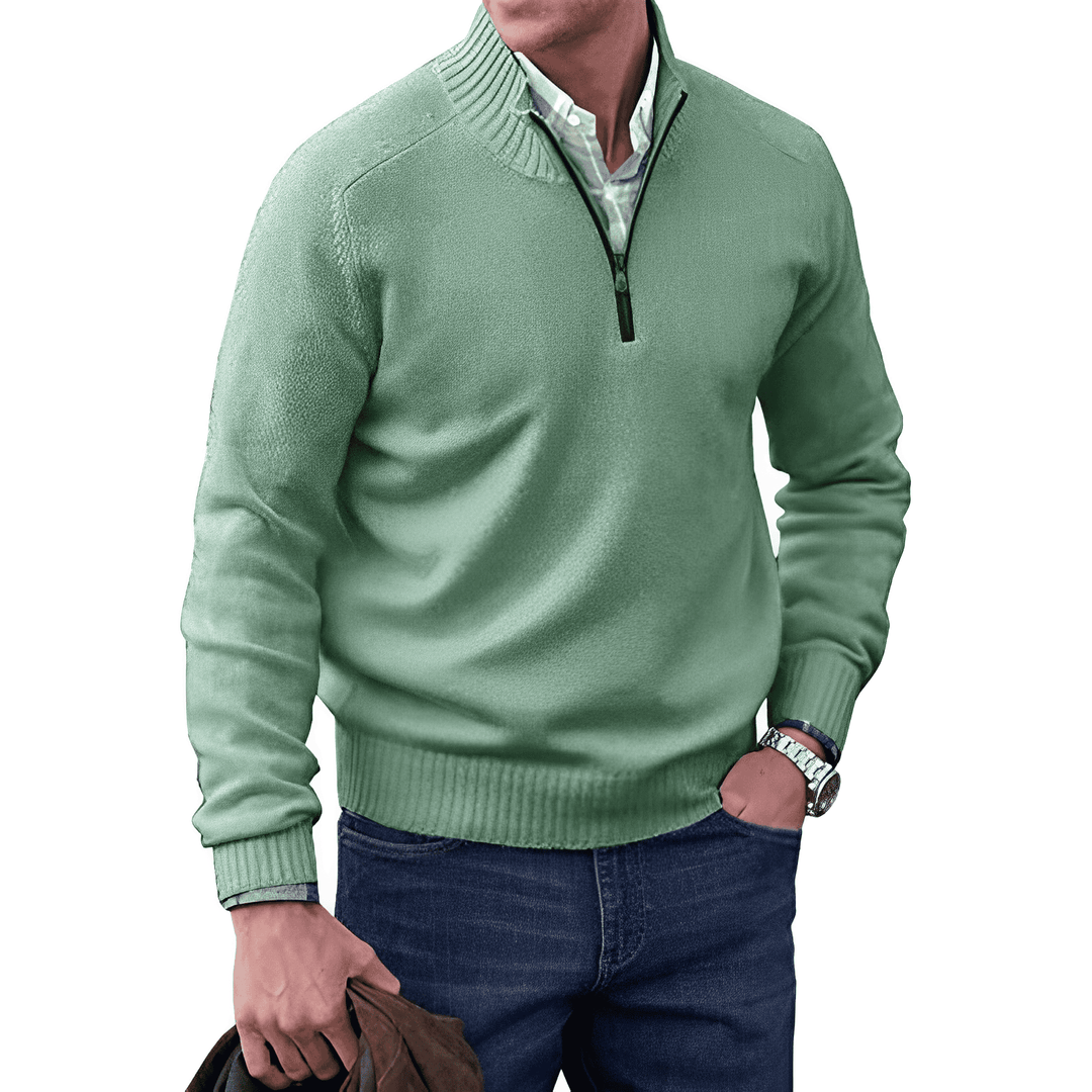 Sweater homme zippé col montant, vêtement polyvalent pour mode masculine. Élégant et décontracté.