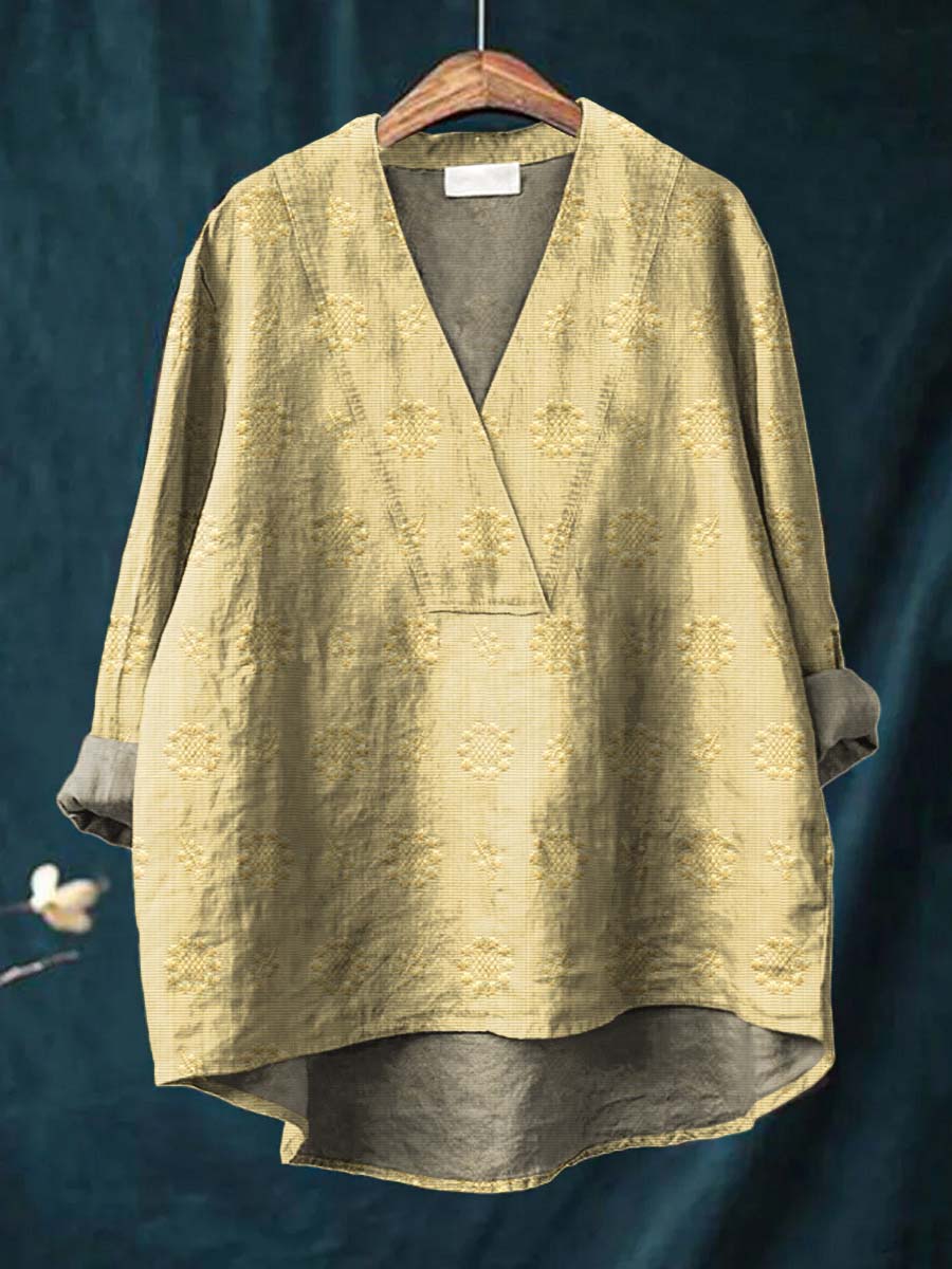 Blouse femme Cara élégante, confortable, avec broderie, col V, style décontracté et polyvalent.