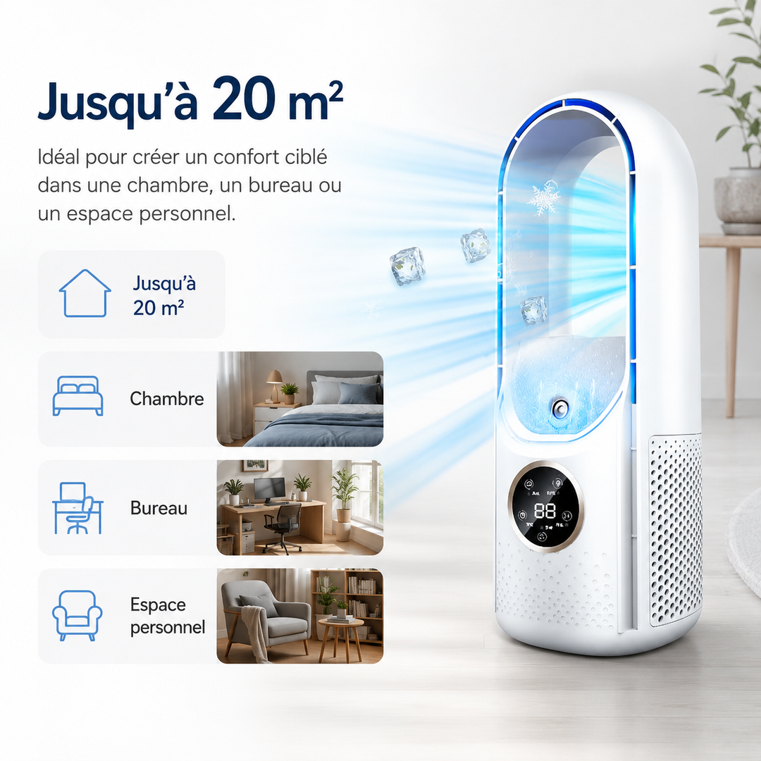 Appareil multi-fonctions: climatiseur, humidificateur et purificateur d'air pour un bien-être total.