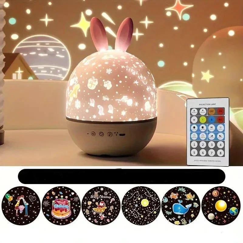 Projecteur d'étoiles lapin Nox, veilleuse enfant à lumière douce, rechargeable USB pour sommeil et décoration.