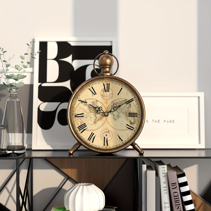 Horloge de table en métal, motif Tour Eiffel, accessoire de bureau silencieux au design chic et moderne.