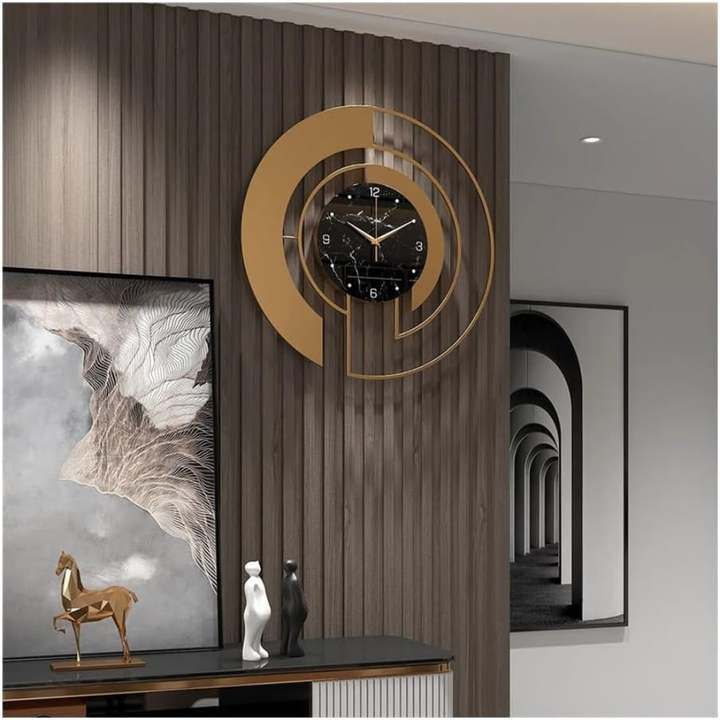Horloge silencieuse contemporaine, art mural géométrique pour une chambre apaisante.