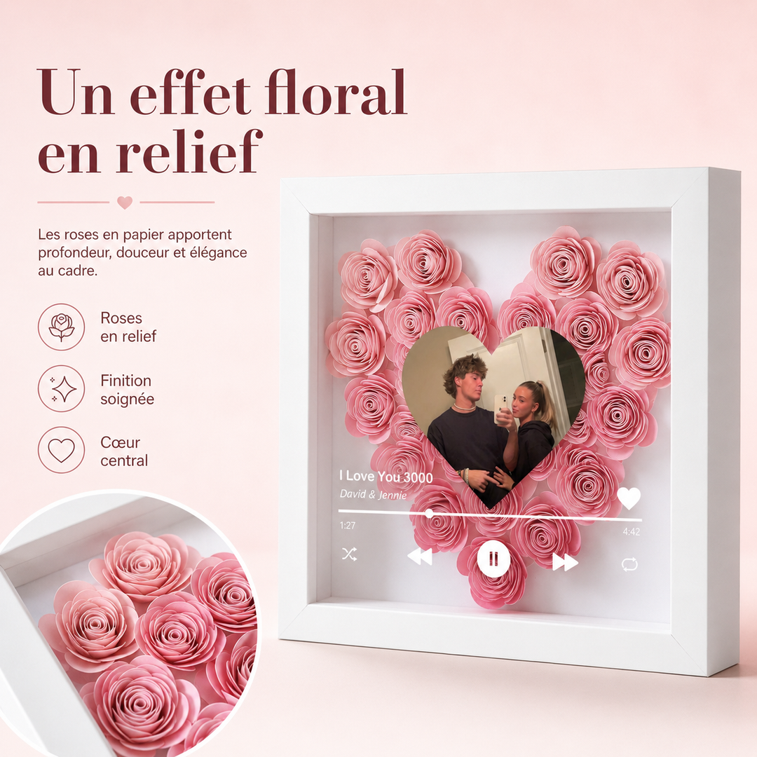Cadre photo cœur personnalisé, parfait pour afficher vos souvenirs d'amour. Décoration unique.