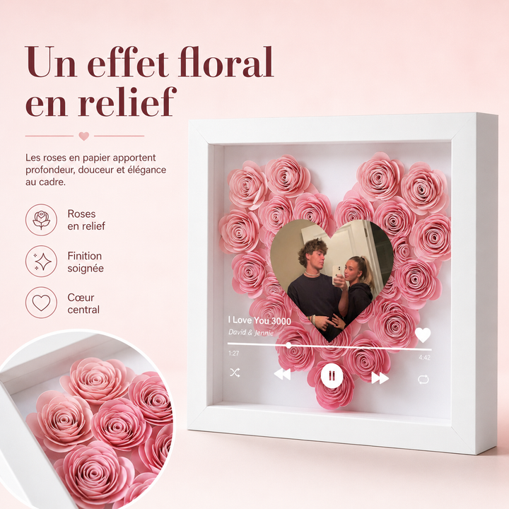 Cadre photo cœur personnalisé, parfait pour afficher vos souvenirs d'amour. Décoration unique.