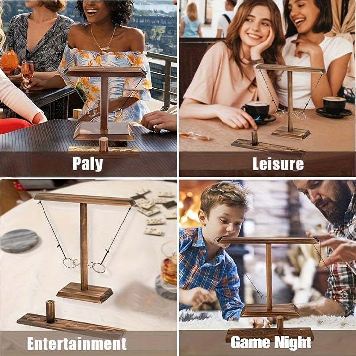 Jeu traditionnel d'anneaux en bois, un classique du divertissement familial et du jeu de plein air.