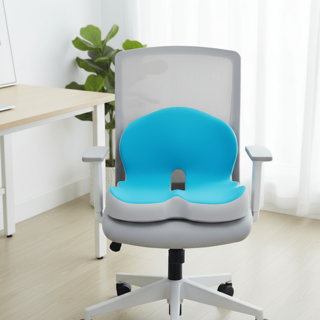 Coussin lombaire ergonomique en mousse à mémoire pour soutien dorsal au bureau et en voiture.