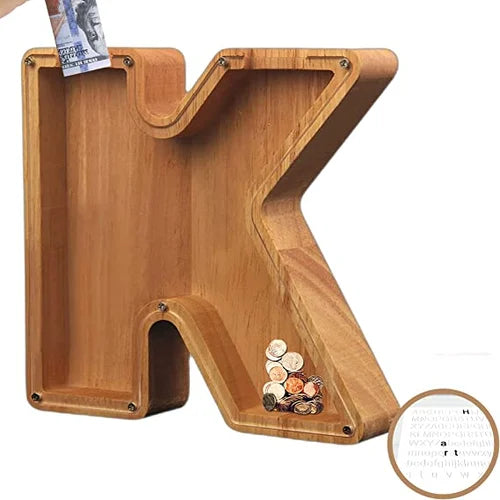 Tirelire alphabet bois, lettre J. Un cadeau personnalisé pour toutes les occasions, apprend l'économie.