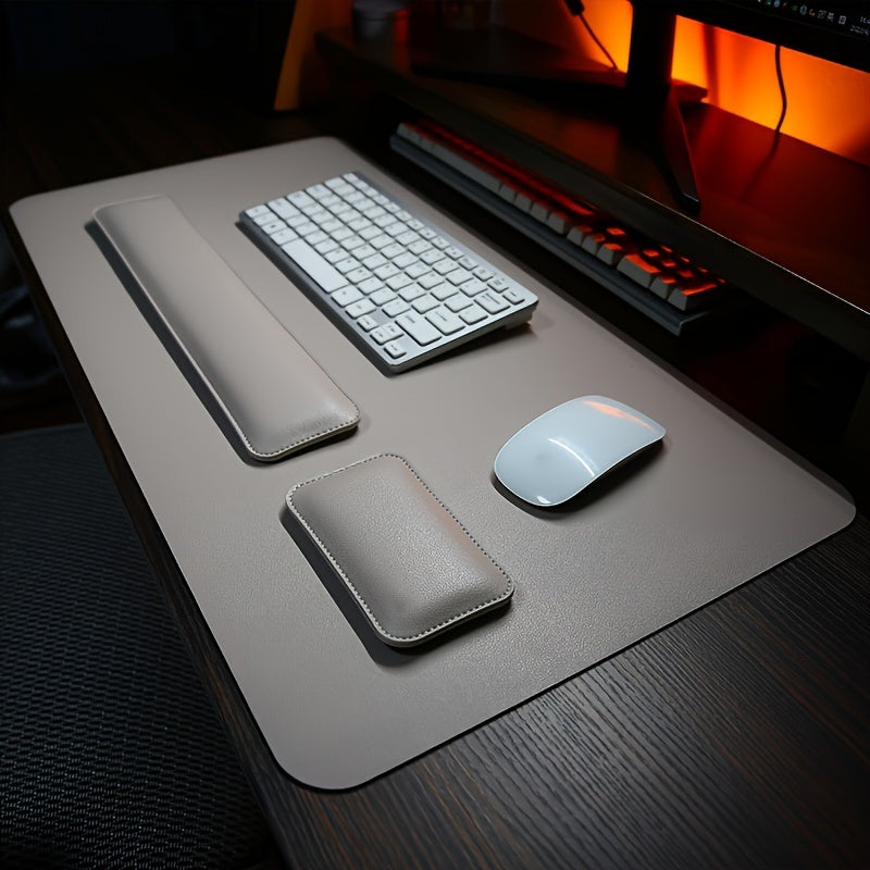 Accessoires de bureau 3 pièces en cuir PU : tapis de bureau, souris et repose-poignets pour le confort.
