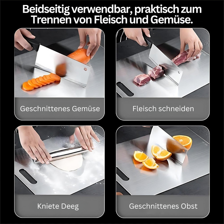 Planche de cuisine antibactérienne en acier inoxydable, parfaite pour une hygiène alimentaire irréprochable et durable.