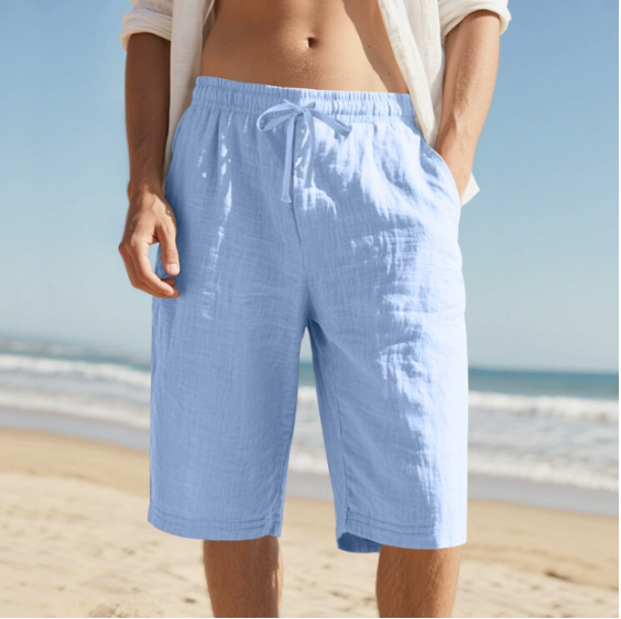 Bermuda homme avec cordon de serrage ajustable, confortable et longueur genou. Vêtement d'été pratique.