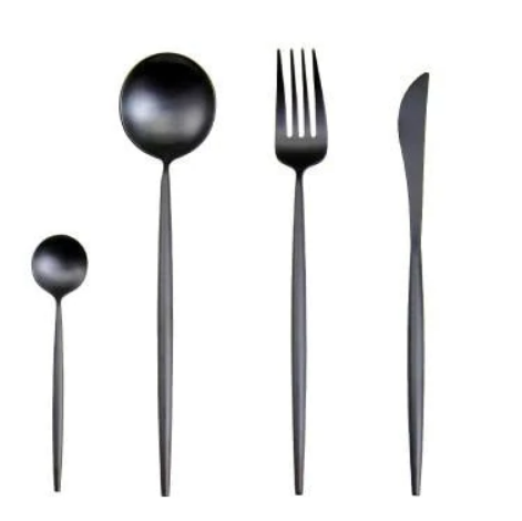 Couverts bicolores, 24 pièces en acier inoxydable, pour une table distinctive.