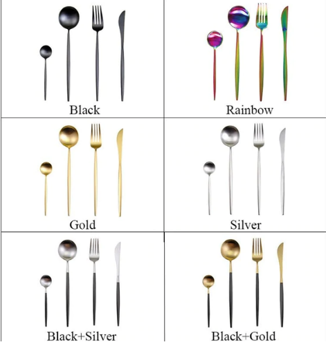 Service de couverts complet 24 pcs, acier inoxydable, pour vaisselle quotidienne.