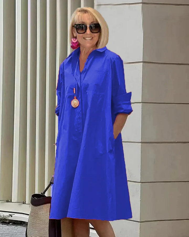 Robe chemise élégante avec col et boutonnage, style décontracté chic pour femme, parfaite pour l'été.