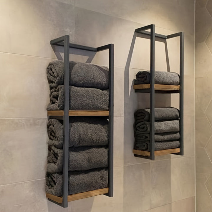 Râtelier mural compact en acier inoxydable pour serviettes de bain, optimise le rangement.