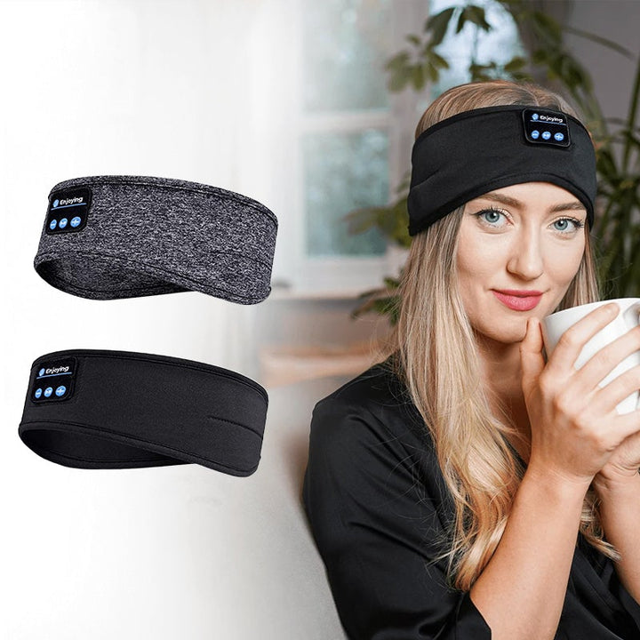 Bandeau sportif Bluetooth unisexe noir pour musique sans fil et appels mains libres; confort optimal.