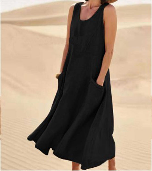 Robe quotidienne femme à la coupe ample et décontractée, indispensable avec ses poches.