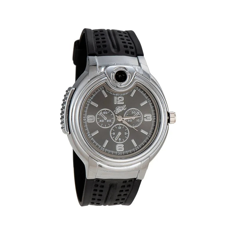 Montre-briquet gaz coupe-vent rechargeable pour homme. Élégance et durabilité combinées dans un accessoire pratique.