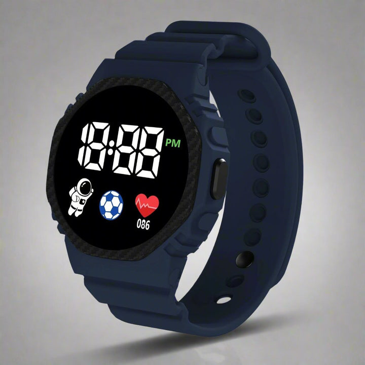 Cadeau idéal: montre enfant LED digitale, affiche l'heure et le calendrier, design robuste, facile à lire pour juniors.