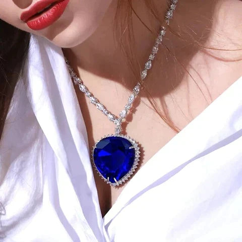 Collier femme cœur en cristal bleu, pendentif bijoux avec zirconia et argent S925, cadeau amour.