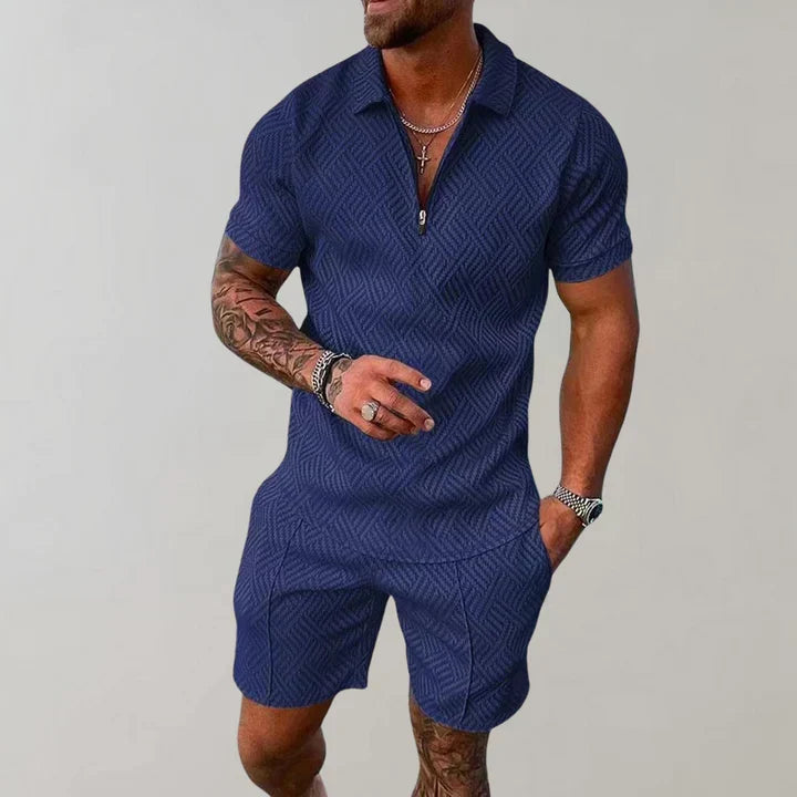 Ensemble homme Oliver en coton et lin. Chemise et short respirants, confort décontracté élégant pour l'été.