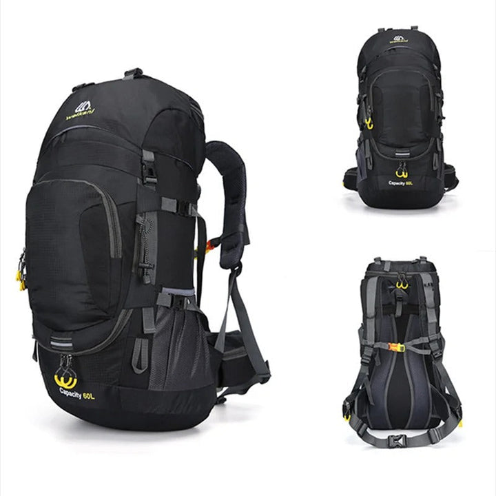 Sac à dos de randonnée 60L avec compartiments multiples, imperméable pour protéger votre équipement.